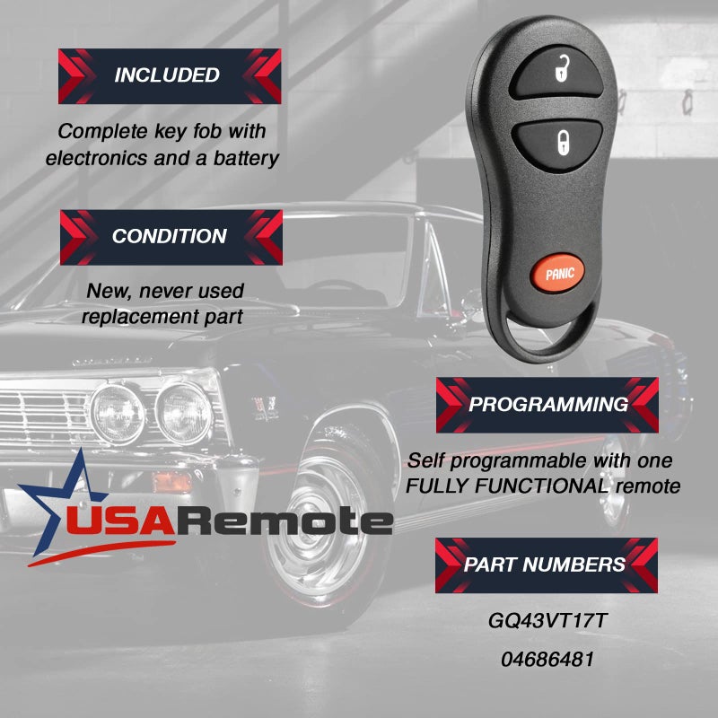 USARemote Key Fob fits 1999-2005 Chrysler Dodge Plymouth Keyless Entry Remote + Key (04686481 Y160-PT) - Image 3